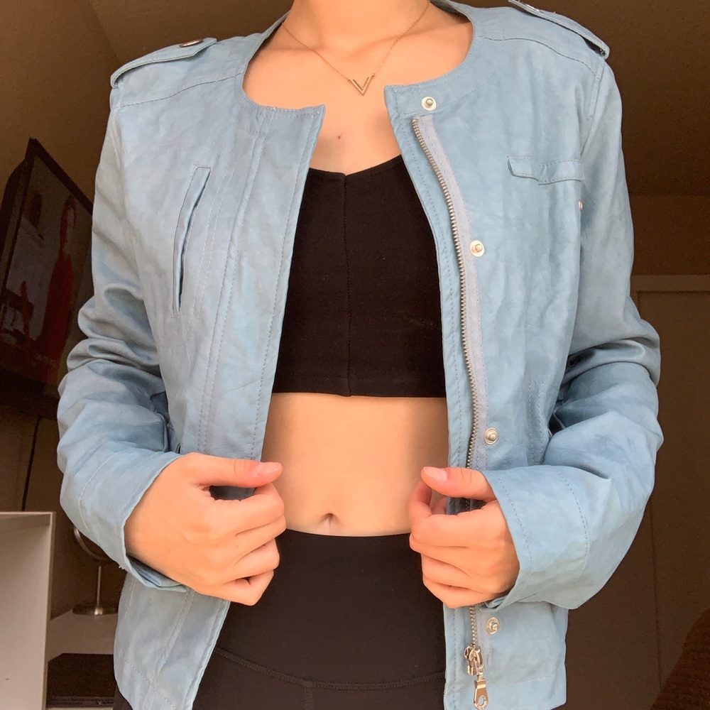 DKNY Blue Leather Jacket